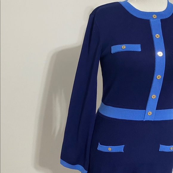 NWOT C Wonder byChristian Siriano Navy and Blue Long Sleeve  Sweater Dress - Picture 3 of 11